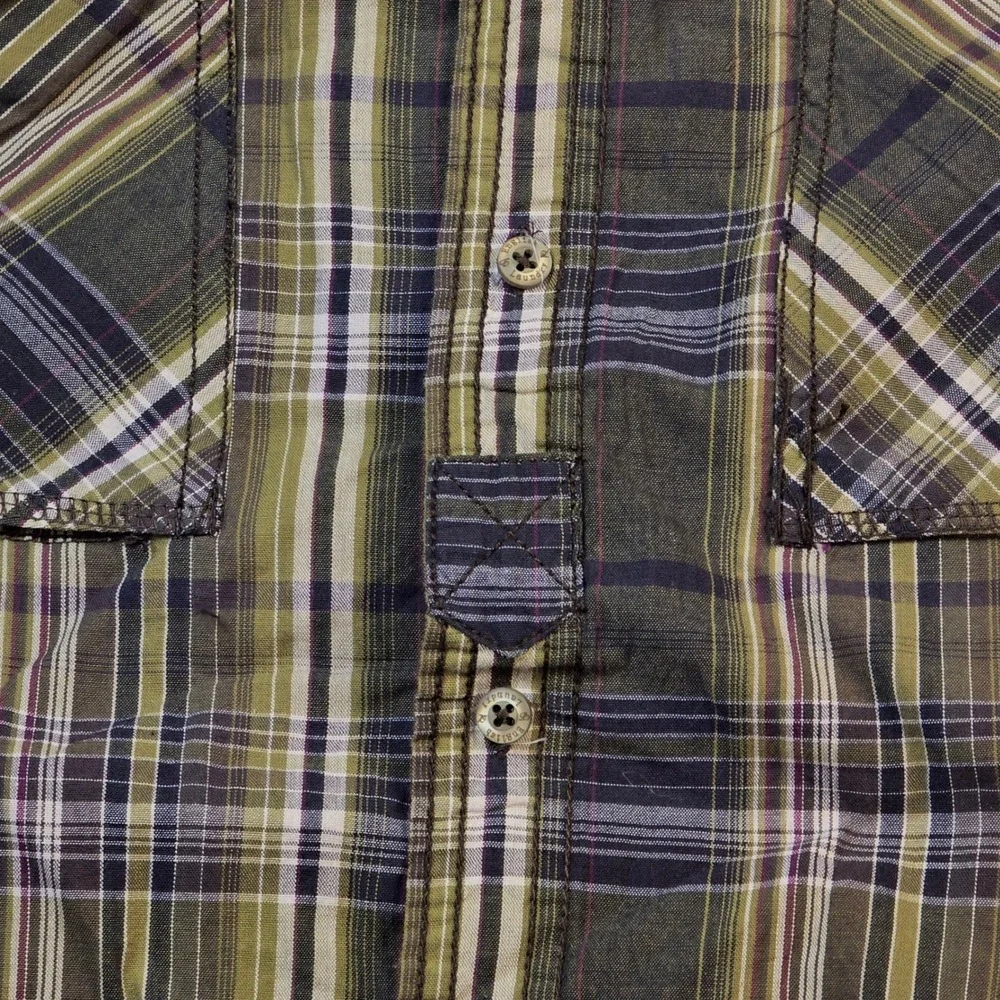 English Laundry Blaque Label Mens XL Plaid Button Down Shirt Olive Green Cotton
